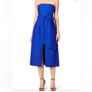 C/MEO Collective Wake Me blu strapless mini/Midi overlay cocktail dress Sz XS